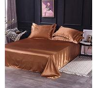 GTYUNZP Silky Cool Comfortable Fade Resistant Bed Flat Sheet,Solid Color Ice Silk Satin Fabric Bedding Queen King Size Bed Sheet,Soft Breathable Bed Linen (Color : Brown, Size : 180x230cm)