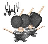 GTYZZH Pots and Pans Set Non Stick, 19 Piece Induction Hob Pan Set, Black Granite Non-Toxic Healthy Kitchen Cookware Set Suitable for All Hobs, PFOA PFOS Free