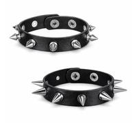 Gtziqa 2 Pcs Spike Bracelet, Punk Studded Bracelets Leather Rivets Goth Spiked Bracelet Adjustable Spiky Cuff Wristband Metal Wristband Punk Accessories