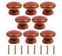 Gtziqa 8 Pcs Wooden Cabinet Knobs with Screws, Round Mushroom Shape Cupboard Knobs Drawers Handles Pulls, Natural Round Brown Wood Furniture Knob for Kitchen Office Home (32 mm x 24 mm)