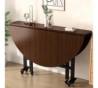 Gtzly Round Drop Leaf Kitchen Table with 6 Wheels, Versatile Collapsible Extension Dinner Kitchen Office Desk Table, Space Saving Folding Dining Table (Color : Brown, Size : 100CM/39.3IN)