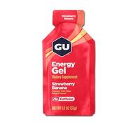 GU Energy Gel Strawberry Banana, GU Naturally Flavored Sports Gel with Caffeinated On-the-Go, Energy Gels 24 Pack Strawberry Banana Flavour for Cycling and Marathon, Sports Nutrition with Electrolytes