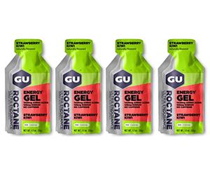 GU Energy Roctane Energy Running Gels - 4 Gel Taster Pack - Sports Energy Gels For Running, Cycling, Triathlon (4 x 32g Sachets) (Strawberry Kiwi)