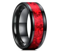 Gu Feng Men Black Stainless Steel Rings Inlay Imitation Red Opal Rings For Women