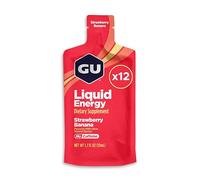 GU Liquid Energy Gels, Strawberry Banana 12 Pack - 95 Calorie Energy Gel with Carbohydrates, Caffeine, BCAAs and Electrolytes - Pre-Workout Fuel for Running, Cycling, Triathlon and Endurance Sports