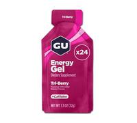 GU Original Energy Gels, Tri-Berry 24 Pack - 100 Calorie Energy Gel with Carbohydrates, Caffeine, BCAAs and Electrolytes - Pre-Workout Fuel for Running, Cycling, Triathlon and Endurance Sports