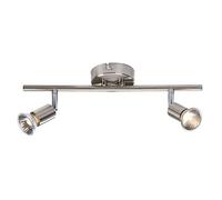 GU10 LED Ceiling Light Rotatable Twin Spot 2 Way Round Plate LED Ceiling Spot Lights Wall Ceiling Mounted Lamp for Kitchen, Living Room, Brushed Chrome Adjustable Multi Directional Lighting