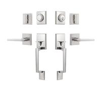 GUA OYH Door Handle Sets Double Front Door Handle Set with Handle Lever Satin Nickel Double Door Handleset with Dummy Heavy Duty Front Door Lock Set Double Door Handles for Front Door or Office Door