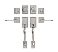 GUA OYH Double Door Handleset for Entryway Satin Nickel Front Door Handle Keyed Dummy Door Lock Set with Handle Lever for Front Door or Office Door, Satin Nickel (for Double Door) (L361516-S-S117)