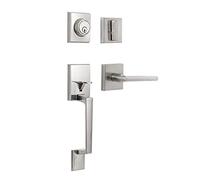 GUA OYH Front Door Handleset Satin Nickel Front Door Handle with Handle Lever Door Handle Sets Front Door Lock Set Handleset with Single Cylinder Deadbolt Door Handles for Front Door or Office Door