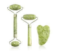 Gua Sha Jade Roller Set, Face Roller, Facial Massager Jade Stone Gua Sha Tool for Eye Puffiness Treatment, Skin Tightening, Rejuvenate Face Neck