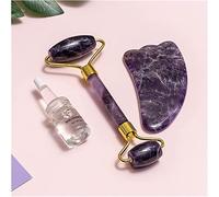 Gua sha Stein,Amethyst Rough Stone Amethyst Massager Natural Stone Facial Roller Gua Sha Tools Se(Purple 3 Pcs Set)