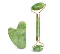 Gua Sha Stone & Jade Face Roller Set- Anti Aging Jade Gua Sha Face Massage Tool for Wrinkles- Eye Roller for Dark Circles and Puffiness- Easter- Organic Face Rollers for Women & Men- Jawline Shaperner