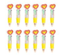 Guaber 12Pcs Heart Shape Multicolored Pen for Student Kid Classroom Exchange Gift 4 Color-in-1 Ballpoint Pen 0.7mm Quick Drying Valentines Pens for Kids