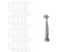 Guaber 20pcs Clear Round Hexagon Acrylic Discs With Hole Rope Transparent Christmas Ornaments For Projects Tags Craft Clear Acrylic Disc
