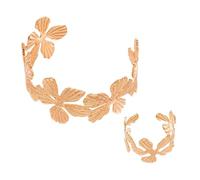 Guaber 2Pcs Elegant Floral Patterned Adjustable Rings Combo Portable Jewelry Gift Ideas Floral Bangle And Rings Set