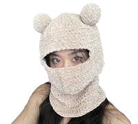 Guaber Bear Hat Panda Head Photo Props New Year Thick Halloween Hat Adults Kids Knitted Chenille Yarn Y2K Neck Warmer Panda Hats For Women