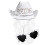 Guaber BrideToBe Cowboy Hat Sungalsses Costume Set For Wedding Western Wide Brim Hat Eyewear Adult Costume Accessories 2pcs Wedding Party Sunglasses