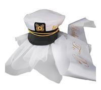 Guaber Creative Captain Hat With Bride Shoulder Strap Wedding Photo Costume Props Outdoor Women Navy Caps Hats For Bachelorette Party Hats For Beach With Veil White With With For Bachelorette