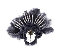 Guaber Fashion Black Color Flower Feather Hair Hoop Headband With Hand Skull Stage Halloween Party Women Styling For Head Wear Cosplay Headbands For Women Halloween With Hand Skull