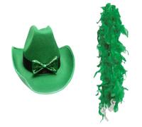 Guaber Green Hat For StPatrick Cowboy Scarf Holiday Headdress Irish National Day Celebration Belt Buckle Cap Festival Props Felt