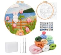 Guaber Linen Fabric Flower Needle Felting Sets with Starter Tool for First Time Craft Enthusiasts Linen Needle Felting Accessories