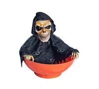 Guaber Skeleton Candy Holder Bowl with Light Up Red Eyes and Moving Parts for Halloween Decorations Animated Screaming Skull Bowl Skeleton Holder