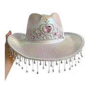Guaber Woman Dangle Rhinestone Cowboy Hat With Crown Pattern Outdoor Bridal Fedoras For Photoshoots Supplies Bride Hats For Bachelorette Party Cowgirl For Bachelorette Party Disco Cowgirl For Wedding