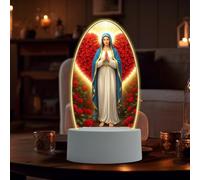 Guadalupe Virgin Prayer Lamp, Serene Virgin Mary Night Light, USB Powered Warm Light with Acrylic Lamp Base, Home Decor Baptism Worship Spiritual Atmosphere New House Gift (#2)