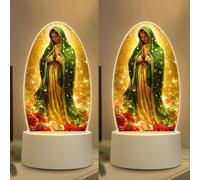 Guadalupe Virgin Prayer Lamp, USB Powered Warm Light, Mary Prayer Night Light LED Catholic Table Lamp, Blessed Mother Mary Decoración Para La Virgen de Religious Gift for Christmas Birthday(2PCS)