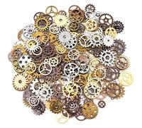 Guador 300 Grams Steampunk Cogs,Vintage Metal Pendant Cogs Antique Gears Clock Watch Gears Wheels Pendant Charms Accessories for DIY Crafts Jewelry Making (Ancient red copper, ancient bronze, silver)