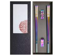 Guador Stainless Steel Chopsticks - 2 Pair Iridescent Japanese Chinese Korean Sticks with Gift Box - Dishwasher Safe