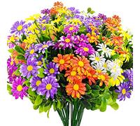 Guagb 10 Bundles Artificial Daisies Plastic Flowers Outdoor UV Resistant Fake Daisy Faux Greenery Shrubs Plants for Home Window Box Garden Planter Farmhouse Indoor Outside Decorations (Multi-Color)