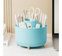 GUAKK 360° Rotating Desk Organiser - 5-Slot Pen Holder & Cosmetic Brush Storage, Plastic Desktop Tidy Accessories for Office/School/Home (blue)