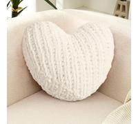 GUAKK Knitted Heart Shaped Throw Pillow - Soft Fluffy Decorative Cushion for Sofa, Bed & Chair, Romantic Heart Cushion Home Decor, Wedding Gift for Valentine's Day 17.72×14.96×3.94 inch (white)
