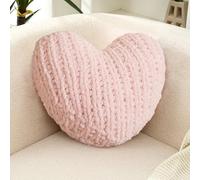 GUAKK Knitted Heart Shaped Throw Pillow - Soft Fluffy Decorative Cushion for Sofa, Bed & Chair, Romantic Heart Cushion Home Decor, Wedding Gift for Valentine's Day 17.72×14.96×3.94 inch (pink)