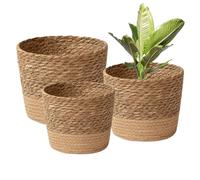 GUAKK Natural Seagrass Woven Plant Basket Set with Liners 3 Sizes, Decorative Wicker Planter for Indoor/Outdoor Flowers, Plants, Trees, Home Decor (Set of 3)
