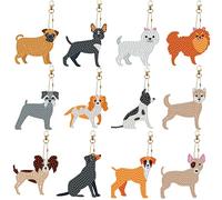 Guaksxi 12 Pcs 5D DIY Diamond Crystal Painting Keychain Kit Cute Dog Full Drill Diamond Art Craft Painting Keyring Doube Sided Diamond Stickers Pendant Painting Set for Key, Art Craft, Purse, Bag