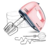 GUALIU Hand Mixer, 7 Speed Handheld Mixer. With a Storage Box And 5 Stainless Steel Mixing Beaters. Designed With Dual Heat Dissipation, Simple To Operate, Suitable For Various Scenarios, Pink