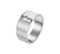 Gualiy 10MM Mens Rings Stainless Steel, Silver Ring with Hollow Cross Gothic Rings Size Z