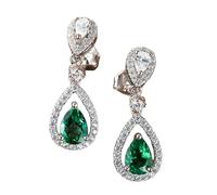 Gualiy 14K Gold Earrings Dangle, White Gold with 1ct Pear Shape Lab Created Emerald and Moissanite Earrings Hypoallergenic for Women