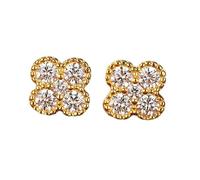 Gualiy 14K Gold Earrings Studs, Yellow Gold Clover with Round Lab Created Diamond Studs Earrings for Women