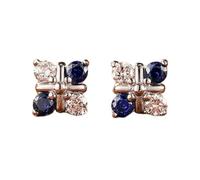 Gualiy 14K Gold Stud Earrings for Women, White Gold Clover with 0.2ct Lab Created Sapphire and Moissanite Earrings Hypoallergenic