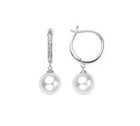 Gualiy 14K White Gold Earring with 9.5-10mm Pearl and Diamond Earrings for Women Dangle