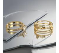 Gualiy 14K Yellow Gold Wedding Bands for Women, Heart with Moissanite Stackable 2Pcs Set Engagement Ring and Band Size N 1/2