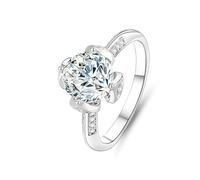 Gualiy 18K Solid Gold Ring, White Gold Promise Flower Ring with 2ct Round Moissanite Wedding Anniversary Rings for Women Size J 1/2