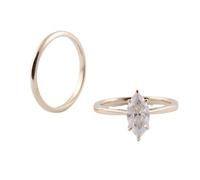 Gualiy 18K Yellow Gold Ring Wedding, Stackable 2 Ring with Marquise Moissanite Solitaire Promise Band Rings for Women Size R 1/2