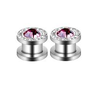 Gualiy 2 PCS 6 Gauge Ear Plugs Stainless Steel, Plugs and Tunnels Set with Cubic Zirconia Tunnels 4mm for Women Men, Silver