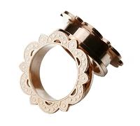 Gualiy 2PCS 15/16 inch Gauge Earrings Stainless Steel, Ear Gauge Plugs for Women 24mm Hollow Flower Pattern Rose Gold Tunnels and Plugs Set
