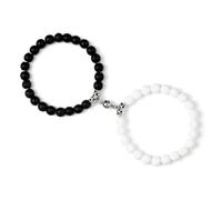 Gualiy 2Pcs Beaded Bracelets for Men and Women, 8MM Black and White Stone Bracelet Elastic 18-19CM